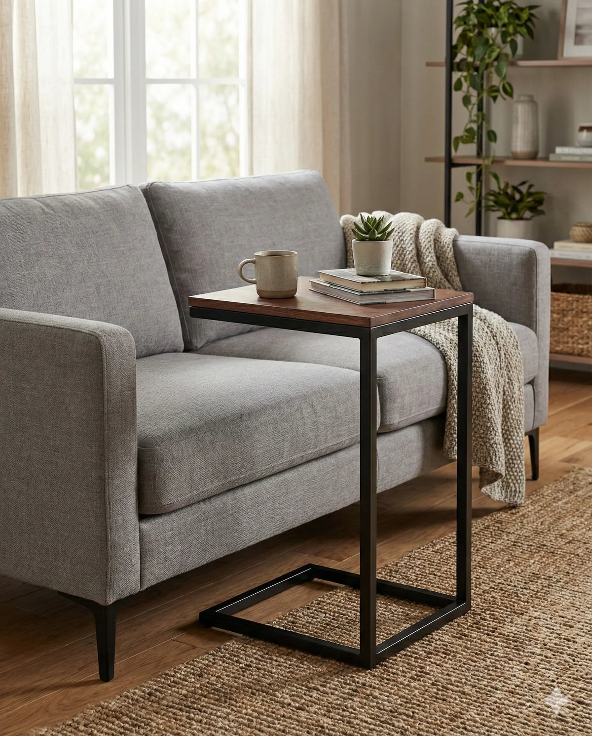 Mesa de Apoio em Aço Carbono com Tampo de Madeira