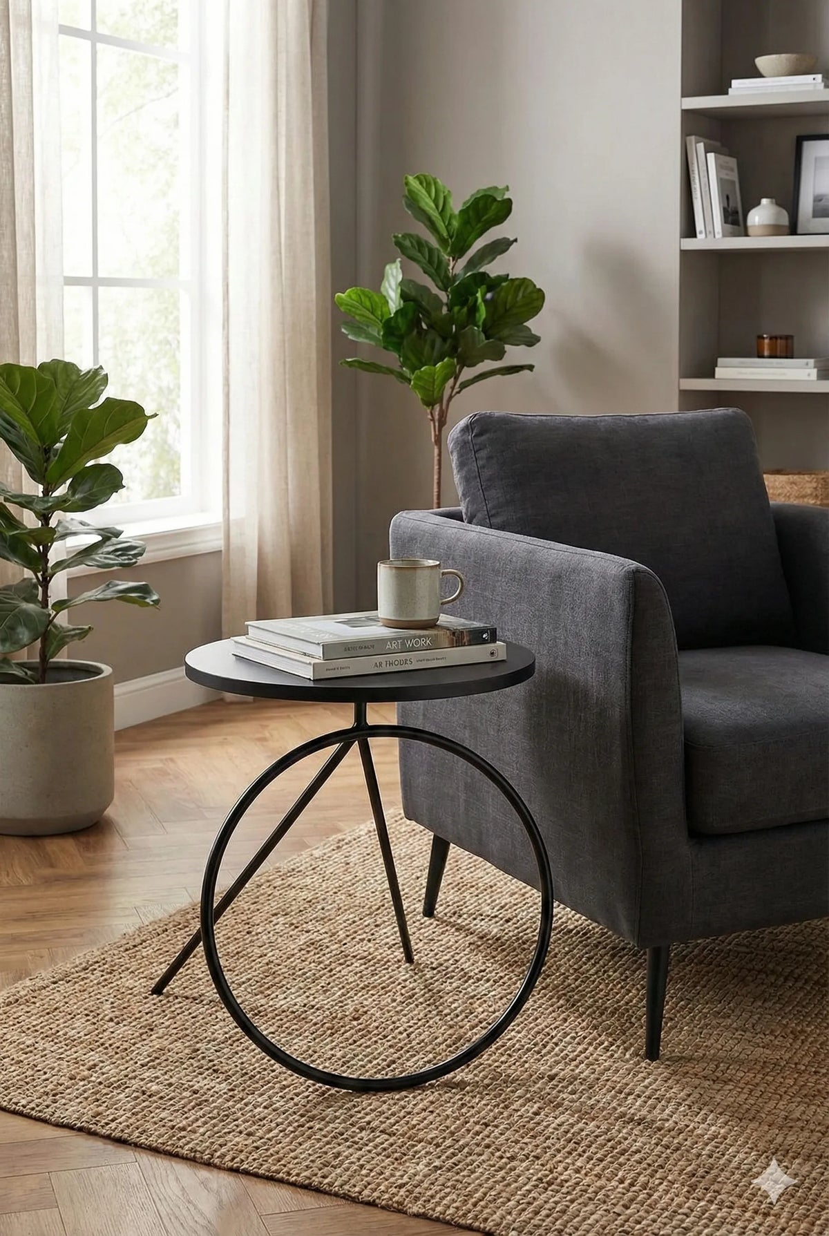 Mesa de Apoio Luxo Redonda em Aço Carbono